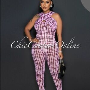 Chic Couture Pink Gingham Halter Jumpsuit